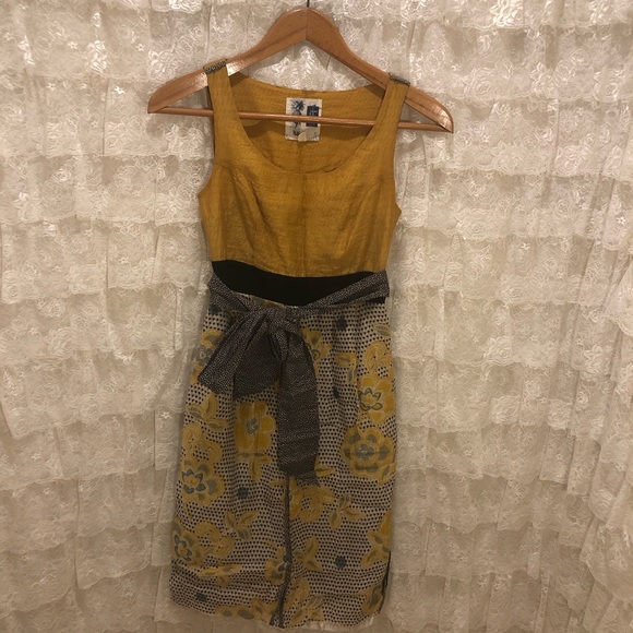 Edme & Estelte Yellow Dress with Flowers Size 0 - Picture 1 of 4